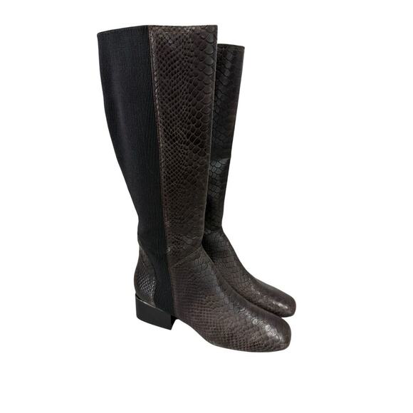 DONALD PLINER Two Tone Brown Black Leather Tall Zip Boots Annika Size 10M - Picture 4 of 11